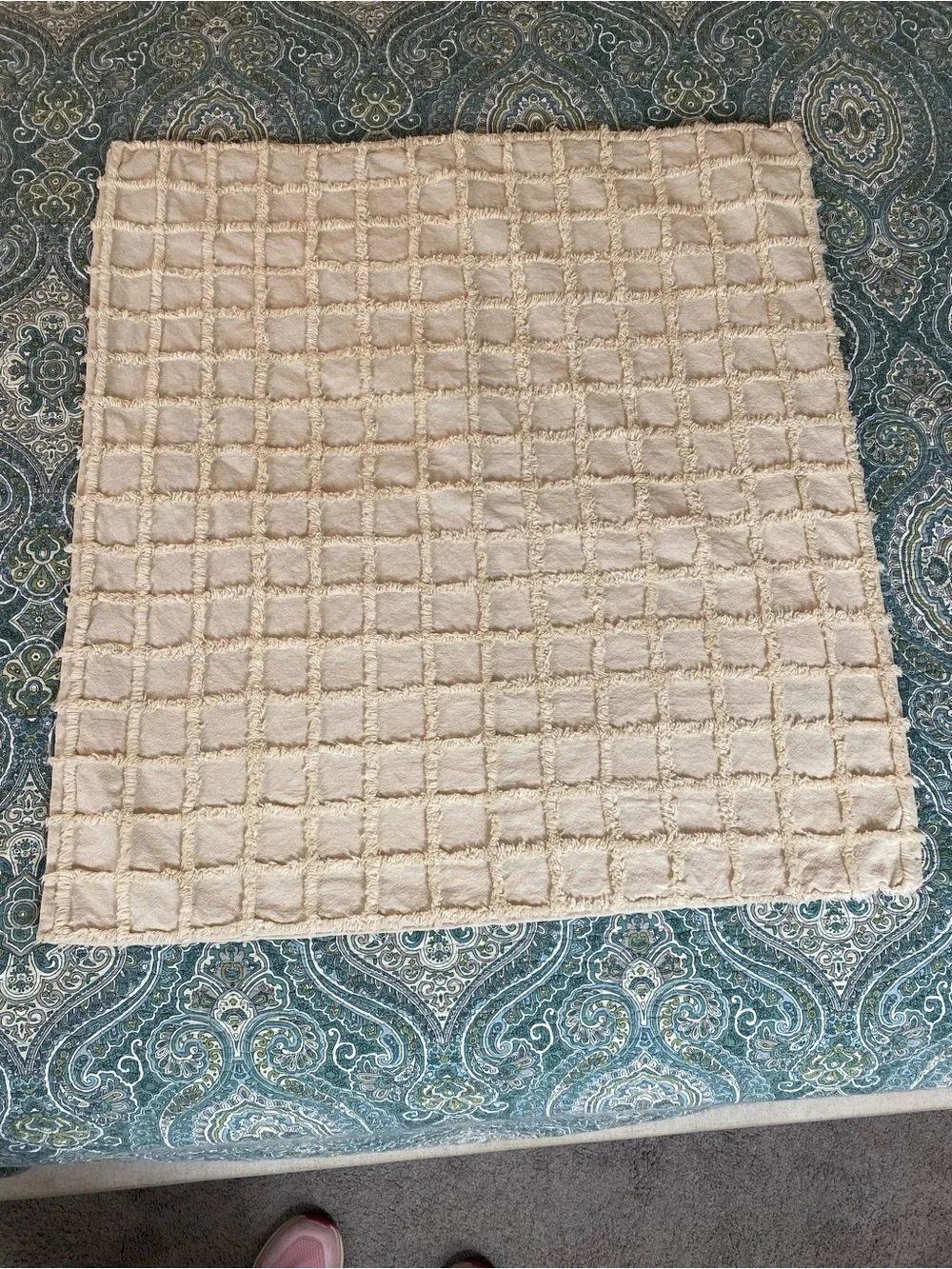 Plush Grid-Textured Accent Pillow Cover in Beige by Oscar Oliver High end luxury